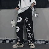 Ceekoo  Black Harajuku printed anime sweatpants male streetwear wide leg oversize pants loose casual sport straight trousers men