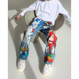 Ceekoo American Retro Jeans Personalized Cartoon Print Pattern Y2K Loose Casual Denim Trousers Versatile Fashion Street Wear Pants