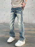 Ceekoo  -  High Street Jeans Men's Tie Dye Made Old Wash Straight Leg Pants Button-pocket Fashion Trousers Loose A164