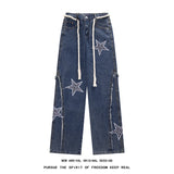 Ceekoo  Spring New Star Embroidery Burrs Patchwork Jeans Fashion Streetwear Loose Straight-leg Denim Pants for Men and Women 5XL-M