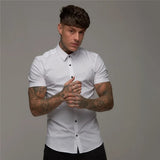 Ceekoo Summer Fashion Slim Fit Button Short Sleeve Shirts Men Casual Sportswear Dress Shirt Male Hipster Shirts Tops Fitness Clothing