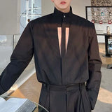 Ceekoo  -  Mens Sexy Hollow Stand-Up Collar Casual Long-Sleeve Shirt Autumn Genderless Korean Fashion Youth Trend Loose Oversize Top Unisex