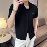 Ceekoo  Camisas De Hombre Summer Stand Collar Shirts For Men Clothing High Quality Fashion Spliced Design Slim Fit Mens Dress Shirts 4XL