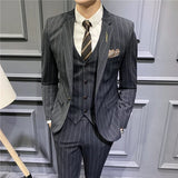 Ceekoo  -  Men's Fashion Boutique Striped Wedding Dress Suit Three Piece Set Male Formal Business Casual Blazers Jacket Vest Pants