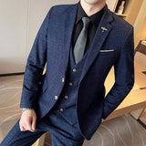 Ceekoo Jacket Vest Pants High End Brand Casual Business Formal Office Plaid Men's Suit Groom Wedding Dress Party Suit  Blazer Trousers