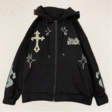 Ceekoo  Europe and the United States Autumn and Winter Hoodie Embroidered Cross Fire Jacket Plus Cashmere Lovers Loose Sweater