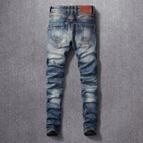 Ceekoo Newly Designer Fashion Men Jeans High Quality Retro Washed Blue Stretch Slim Fit Ripped Jeans Men Vintage Denim Pants Hombre