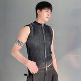 Ceekoo  -  Male Knit Vest Casual Stand Collar Zipper Solid Color Elasticity Men Knitting Sleeveless Top spring New Stylish 9C4960