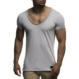 Ceekoo  -  Summer Men's Casual Short Sleeve T-shirt Fashion Solid Color V-neck Gym Fitness Muscle Shirt Casual Joker Basic T-shirt