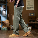 Ceekoo  New Men's Cargo Pants 100% Cotton Solid Color Work Wear Casual Pant Wide Korean Jogger Trousers Male