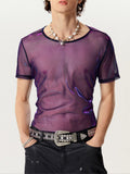 Ceekoo Mens See-through Two-tone Short Sleeved T-Shirts