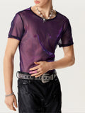 Ceekoo Mens See-through Two-tone Short Sleeved T-Shirts