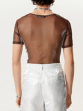 Ceekoo Mens See-through Two-tone Short Sleeved T-Shirts