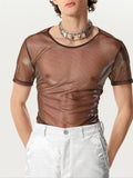 Ceekoo Mens See-through Two-tone Short Sleeved T-Shirts