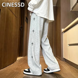 Ceekoo Spring New Men Sweatpants Street Fashion Wide Leg Casual Pants Joggers Minimal Design Large Couple Knitted Pants  Hot Sale