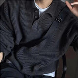 Ceekoo  -  fall outfits men Autumn/Winter Sweater Men Loose Trendy Hong Kong Style Versatile Long Sleeve Solid Color Collar Knitted Top Coat