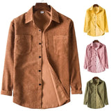 ceekoo New Men's Solid Color Corduroy Long Sleeve Fashion Casual Shirt