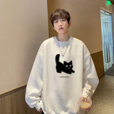 Ceekoo  Men's Oversized Hoodie White Fashion 5XL Funny Hoodies Oversize for Men Cat Print Man Casual Wear Hoody Male Sweatshirt