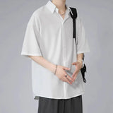 Ceekoo Silk Blouse Man Korean Streetwear Y2k Style Short Sleeve Shirt & Blouses Tops for Male Man's Summer Tops  White Shirt