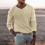 Ceekoo  -  Spring Autumn Fashion  Mens Knit Thin Sweaters Casual V Neck Solid Warm Slim Fit Sweaters Pullover Male