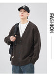 Ceekoo  Autumn Winter Retro V-neck Cardigan Sweater Men's Trendy Loose Large Size Casual Knit Sweater Button Soft