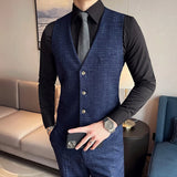 Ceekoo Jacket Vest Pants High End Brand Casual Business Formal Office Plaid Men's Suit Groom Wedding Dress Party Suit  Blazer Trousers