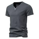 Ceekoo 100% Cotton Men T-shirt V-neck Fashion Design Slim Fit Soild T-shirts Male Tops Tees Short Sleeve T Shirt For Men