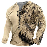 Ceekoo  -  3D Graphic Print T Shirts For Men Long Sleeve Six Hole Threading Rope V Neck Slim fit Tee spring Autumn Casual Tops Pullover Top