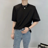 Ceekoo  -  Summer Short Sleeve T-shirt Men Fashion Casual Shoulder Pad Tshirt Men Streetwear Korean Loose Round Neck T Shirt Mens Top M-2XL