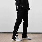  Ceekoo Y2k Men’s Jeans Black Color Hip Hop Techwear Men Pants Slim Fit Joggers Fashion Button Zipper Casual  Streetwear Pants for Men