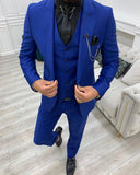 Ceekoo New Design Slim Fit Men Suit Blue Peak Lapel Bridegroom Tuxedo 3 Pcs (Blazer+Pant+Vest)Custom Made Wedding For Man Suit