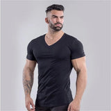 Ceekoo  Summer Cotton T-shirt Men V-neck Fashion Design Slim Fit Soild Sports T-shirts Male Tops Tees Short Sleeve T Shirt For Men