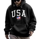 Ceekoo  -  Autumn Winter Warm Thick USA Embroidered Fleece Hooded Sweatshirt Men's Casual Sports Pullover Fashion streetwear