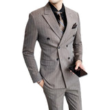 Ceekoo ( Blazer + Vest + Pants ) Fashion Striped Formal Business Double-breasted Men's Casual Suit Groom's Wedding Dress Party Tuxedo