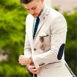 Ceekoo  Beige Suits Wedding Suits For Men Elbow Patches Business Casual Groom Wear Tuxedo Slim Fit Male Blazers (Jacket Pants)