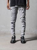 Ceekoo  Men's Skinny Ripped Jeans Streetwear Fashion Beggar Patch Men Pencil Pants Grey/Blue Slim Denim Trousers Casual Jeans for Men