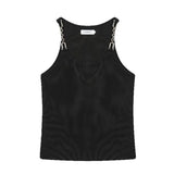 Ceekoo  -  MSpring Summer En Vest New Metal Chain Design Elastic Tight Top Trendy Knitted Shoulder Male Tops Round Neck 9C5086