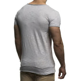 Ceekoo  -  Summer Men's Casual Short Sleeve T-shirt Fashion Solid Color V-neck Gym Fitness Muscle Shirt Casual Joker Basic T-shirt