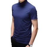 Ceekoo Trend Summer Men Half high Collar Mercerized Cotton Short Sleeve Slim Body T-Shirt Men Solid Color Modale High Collar