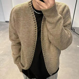 Ceekoo  -  Vintage Overweight Pounds Mens Cardigan Sweater Luxury Design Jacquard Weave Hand Knitted Tops Autumn Winter Wool Knitwear Coat