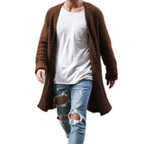 Ceekoo  -  Men Knit Cardigans Sweater Coats Fashion Trench Solid Color Open Front  Long Sweaters Coat Male Clothes