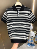 Ceekoo Brand Men's Cotton Knitted Polo Shirts Classics  Summer Striped Button Clothing Business Streetwear Short Sleeved Shirt B51