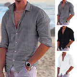 Ceekoo Cotton Linen   Summer New Men's Solid Color Linen Casual Shirt Cardigan Long Sleeve Thin Breathable Shirts US S-3XL