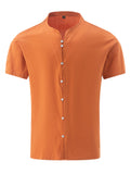 Ceekoo   New Men's Spring Summer Casual Blouse Cotton Linen Shirt Loose Short Sleeve Tee Shirt Single-Breasted Cardigan Men's Shirts
