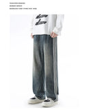 ceekoo  Autumn Winter American Striped Loose Jeans Men Students Loose Straight Wide Leg Long Pants Pocket