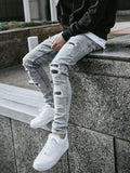 Ceekoo  Men's Skinny Ripped Jeans Streetwear Fashion Beggar Patch Men Pencil Pants Grey/Blue Slim Denim Trousers Casual Jeans for Men