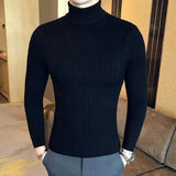 Ceekoo  Korean Slim Solid Color Turtleneck Sweater Mens Winter Long Sleeve Warm Knit Sweater Classic Solid Casual Bottoming Shirt