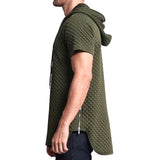 Ceekoo  -   New summer jacquard style small checkered short sleeve loose sports casual hooded hoodie men