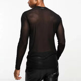 Ceekoo  -  Spring New Men's Mesh T-shirts Sexy See Through Thin Tops Party Fashion Men Clothes O Neck Long Sleeve Transparent T Shirt