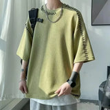 Ceekoo  Manual Sewing Men's Summer T-shirts Waffle O-Neck Short Sleeve Men T-shirt Korean Hip Hop Style Solid Color Men Women Tops Tees